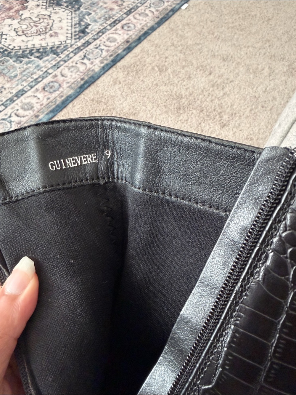 Black Croc-Embossed Block Heel Ankle Boots - Picture 3 of 4